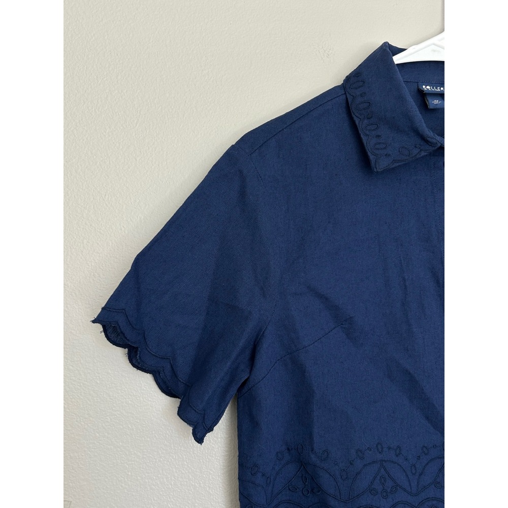 Roller Rabbit x Target Women oversized XS Navy Embroidered Scallop Cropped top - Picture 5 of 12
